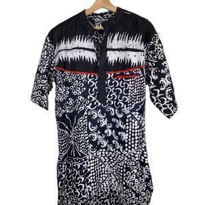 100% Cotton Batik Navy and White Patterned Maxi Dress